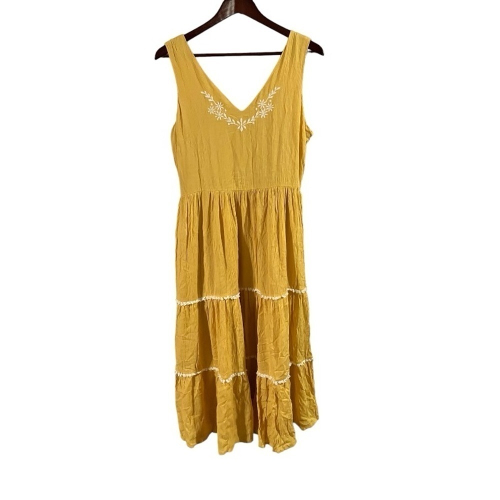NWT Joie NEW Yellow Tiered Floral Embroidered Midi Dress Tie Waist Sz 10